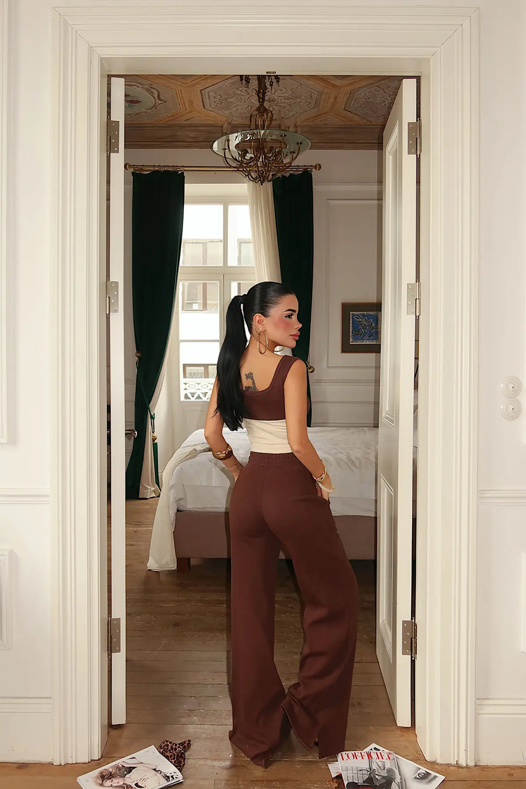 EYY Women Dark Brown Zipper Detail Pants Set - Matías Romero