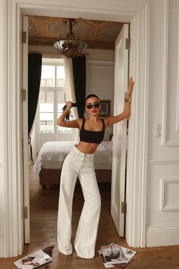 EYY Women White High-Waisted Pants with Pocket Detail - Nieuwegein