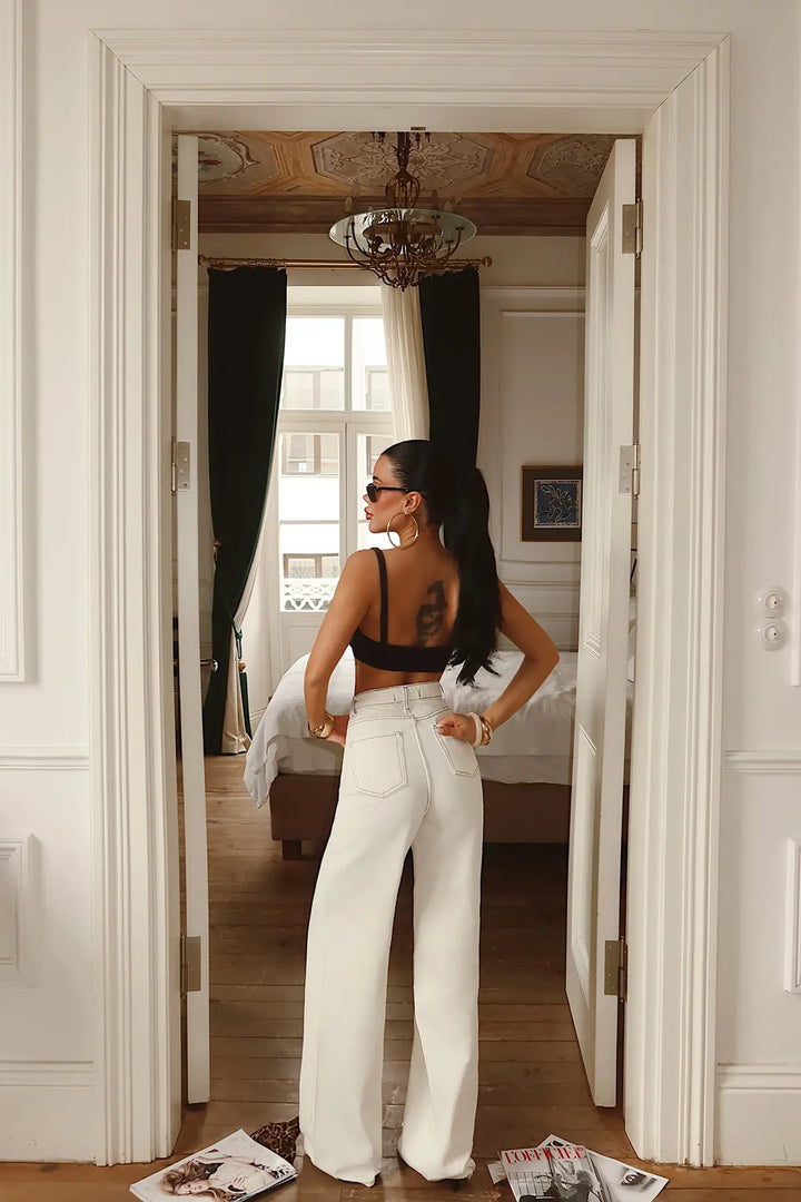 EYY Women White High-Waisted Pants with Pocket Detail - Nieuwegein