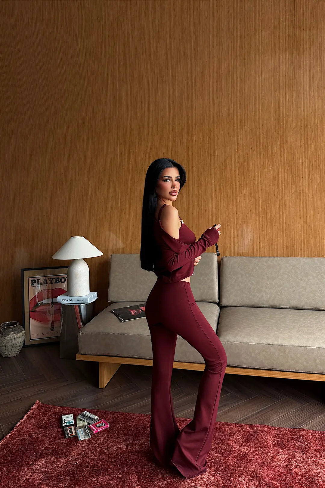 EYY Women Burgundy Zipper Detail 3-Piece Set - Sindelfingen