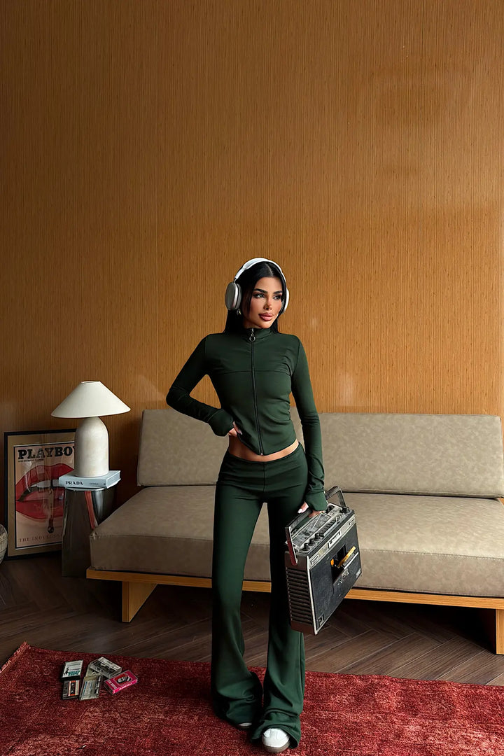 EYY Women Green Zipper Detail 3-Piece Set - Batumi