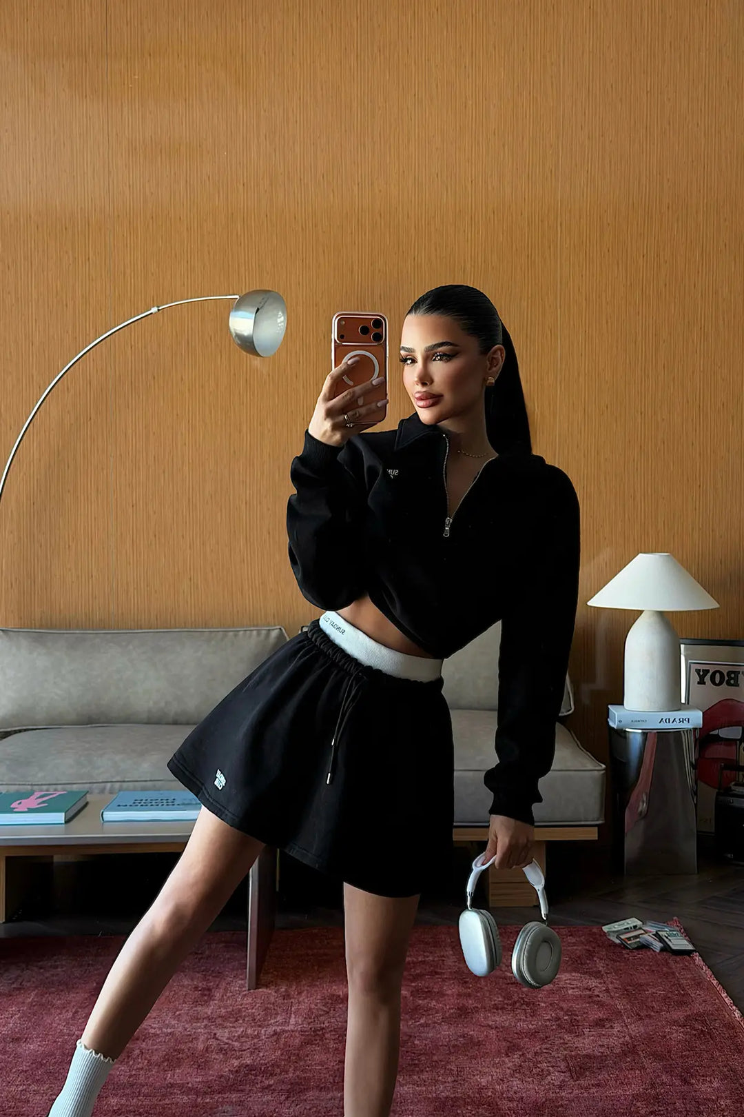 EYY Women Black Zipper Detail Shorts Set - Geel