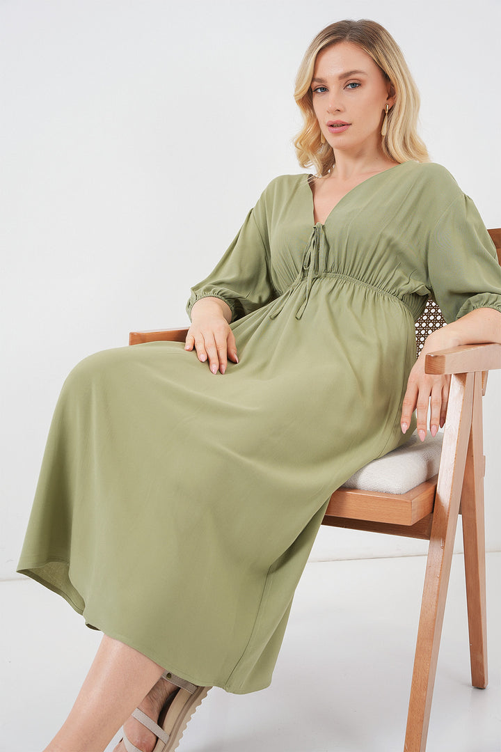 BGD Women Women's Waist Ruched V-Neck Dress - Çağla - Princeton