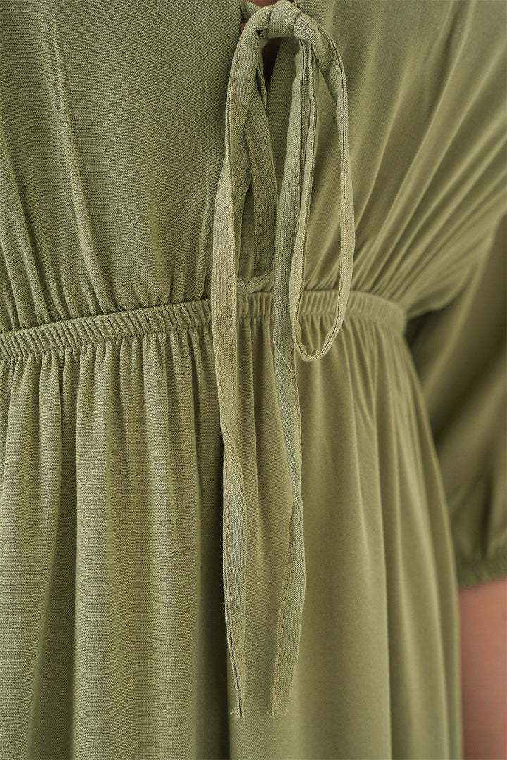 BGD Women Women's Waist Ruched V-Neck Dress - Çağla - Princeton