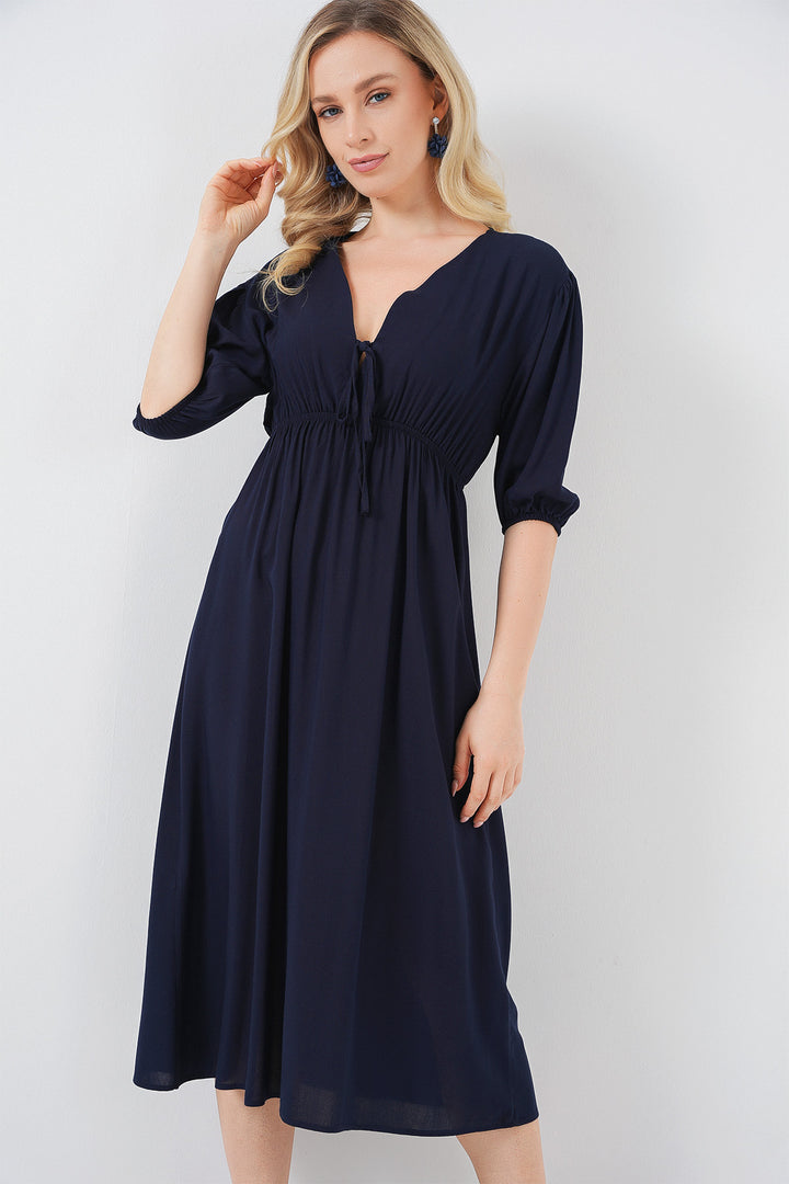 BGD Women Women's Waist Ruched V-Neck Dress - Navy Blue - Rosny-sous-Bois