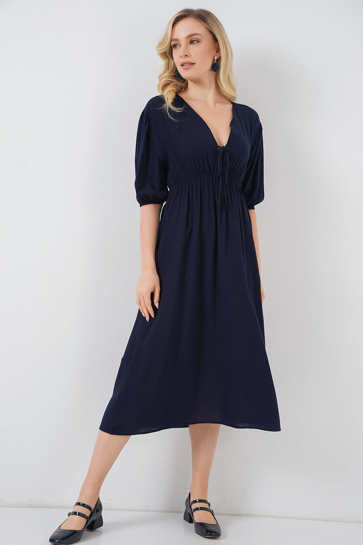BGD Women Women's Waist Ruched V-Neck Dress - Navy Blue - Rosny-sous-Bois