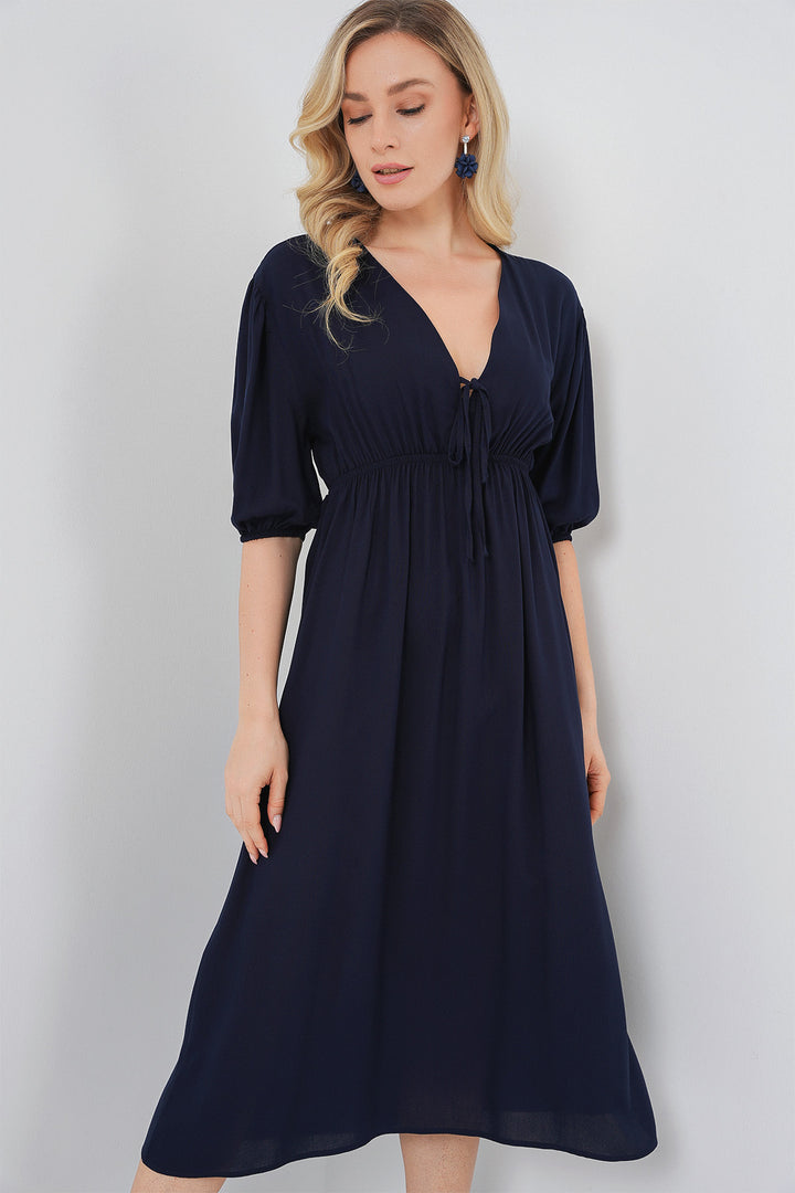 BGD Women Women's Waist Ruched V-Neck Dress - Navy Blue - Rosny-sous-Bois