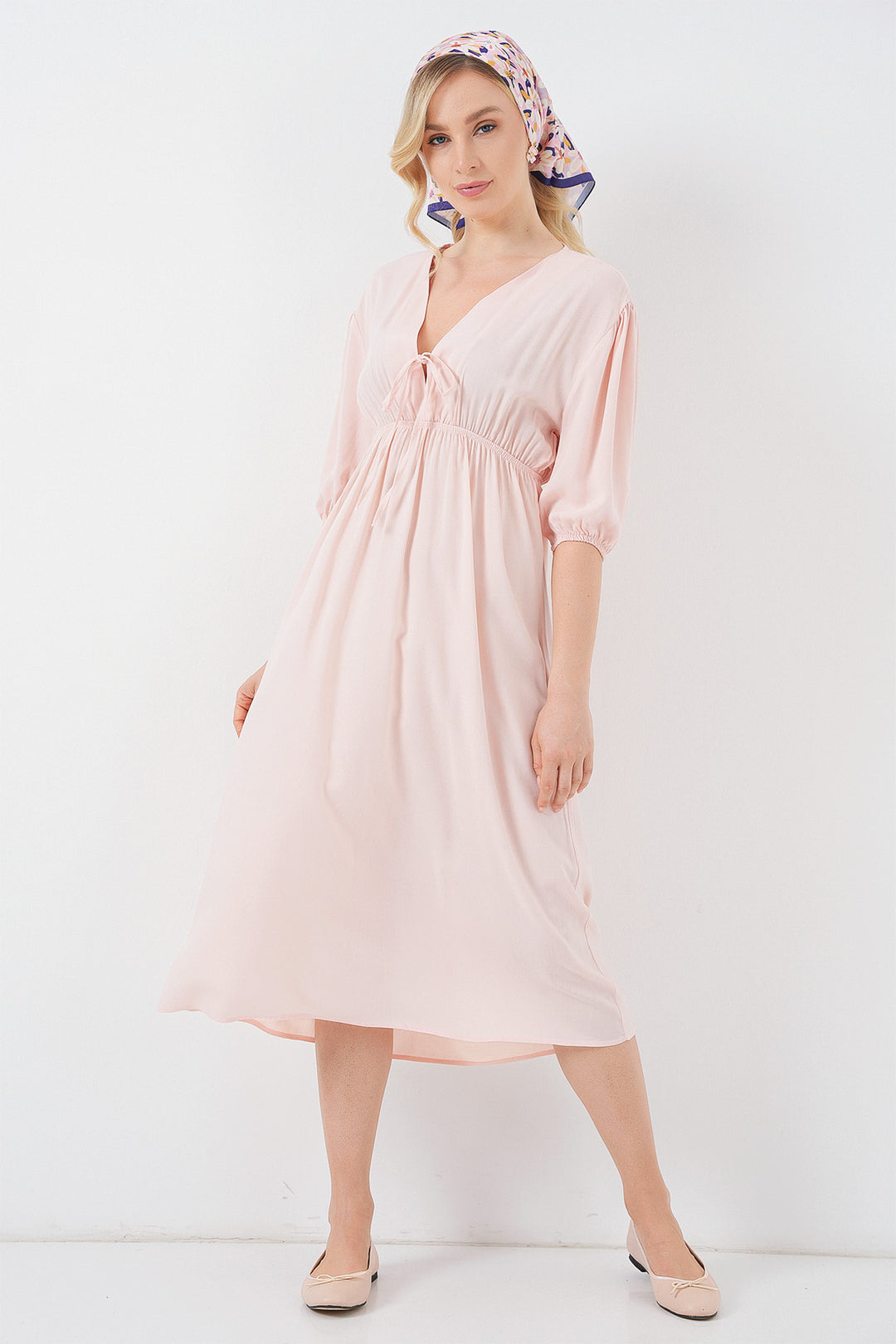 BGD Women Women's Waist Ruched V-Neck Dress - Powder - Lewiston