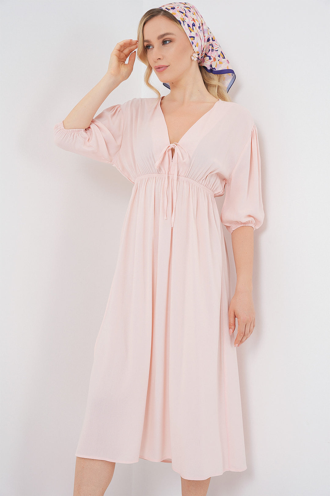 BGD Women Women's Waist Ruched V-Neck Dress - Powder - Lewiston