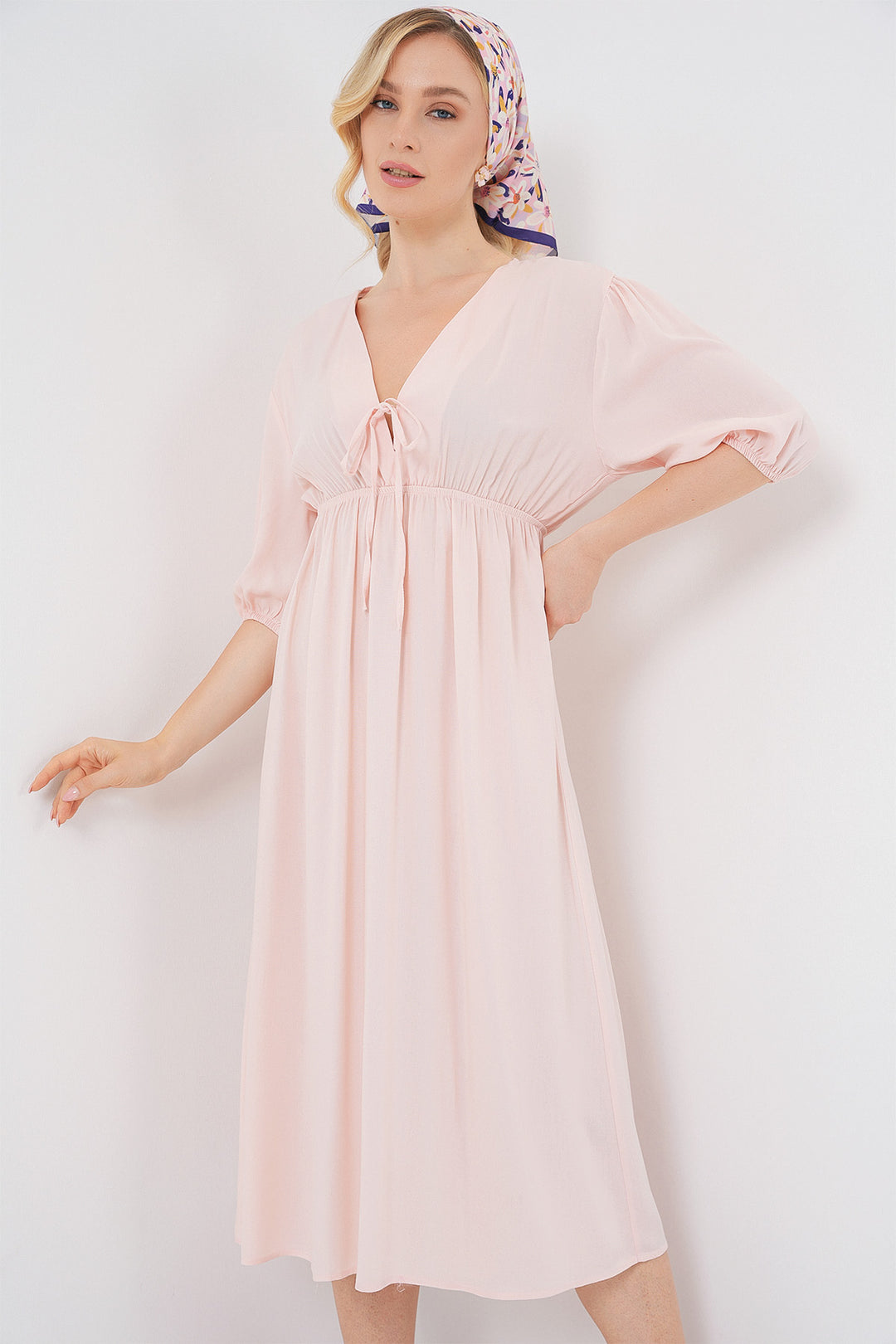 BGD Women Women's Waist Ruched V-Neck Dress - Powder - Lewiston