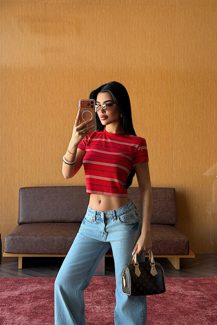 EYY Women Red Striped Crop Top - Palaiseau