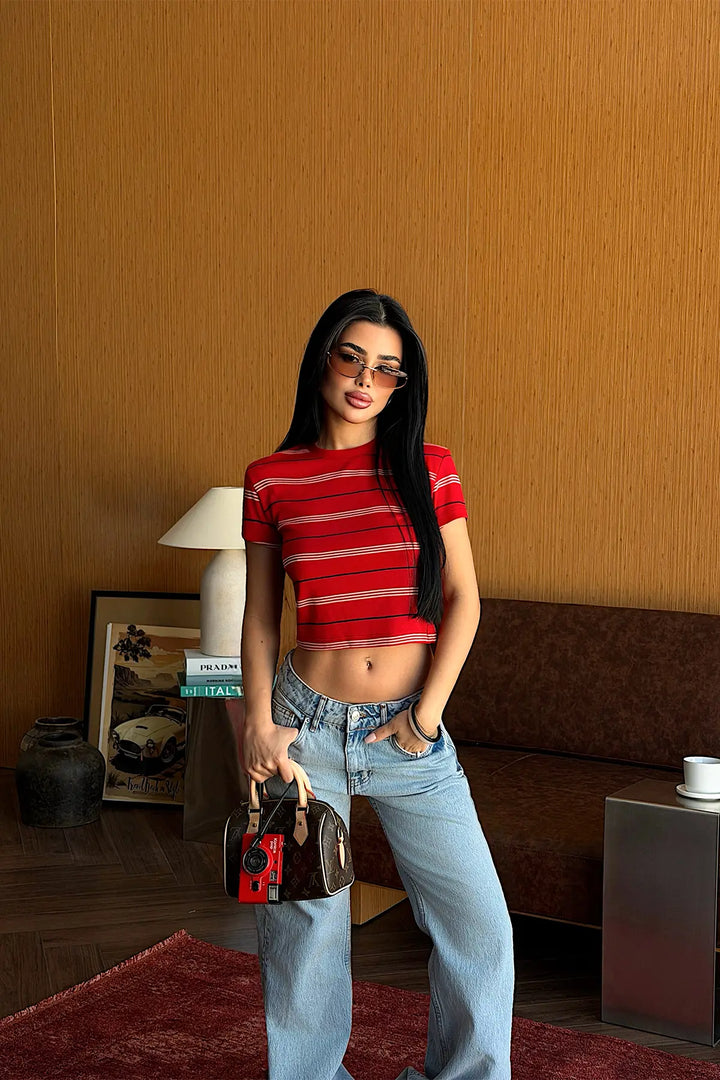 EYY Women Red Striped Crop Top - Palaiseau