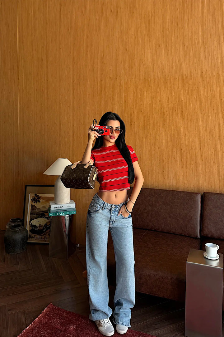 EYY Women Red Striped Crop Top - Palaiseau