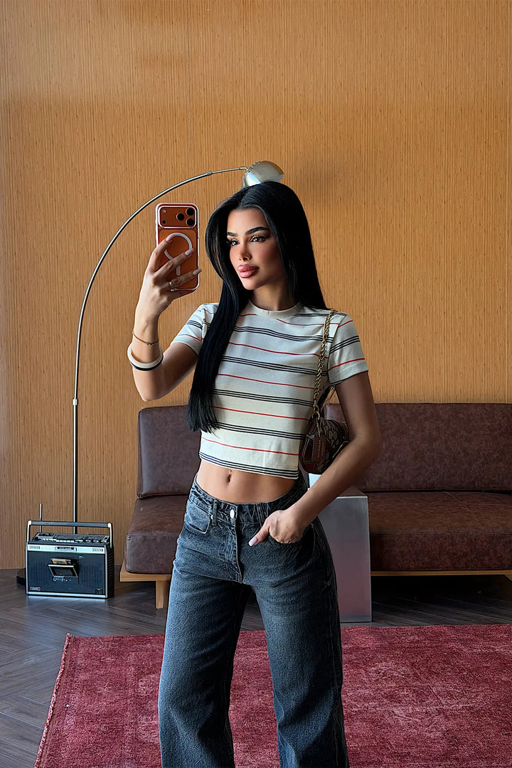 EYY Women Cream Striped Crop Top - Jaral del Progreso