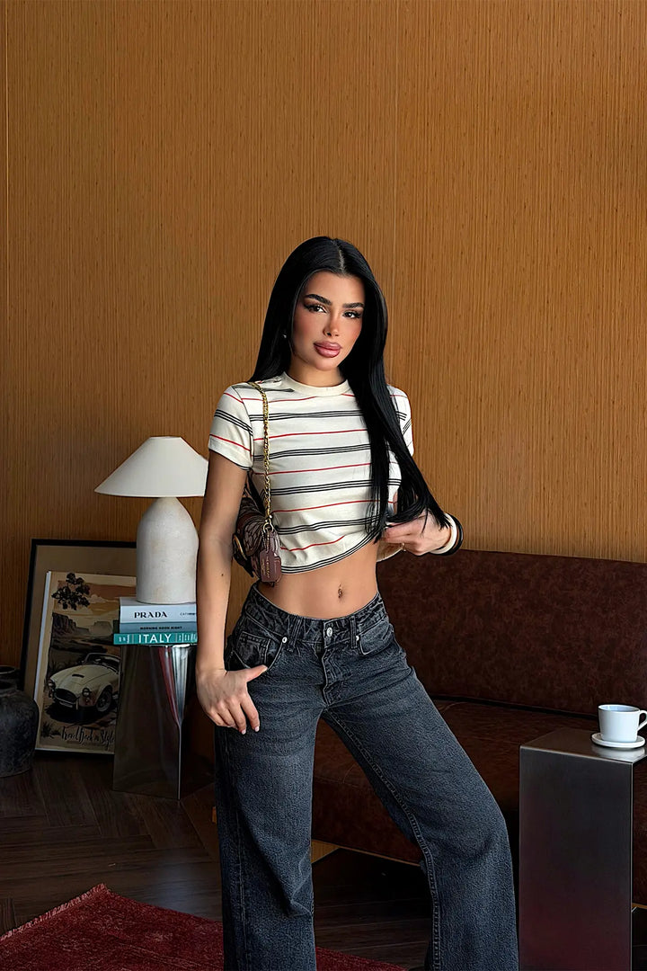 EYY Women Cream Striped Crop Top - Jaral del Progreso
