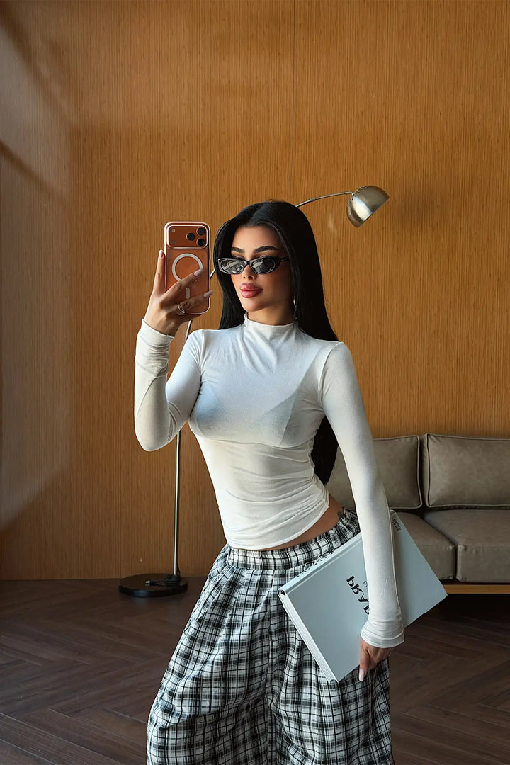 EYY Women White Long Sleeve Basic Blouse - Deer Park