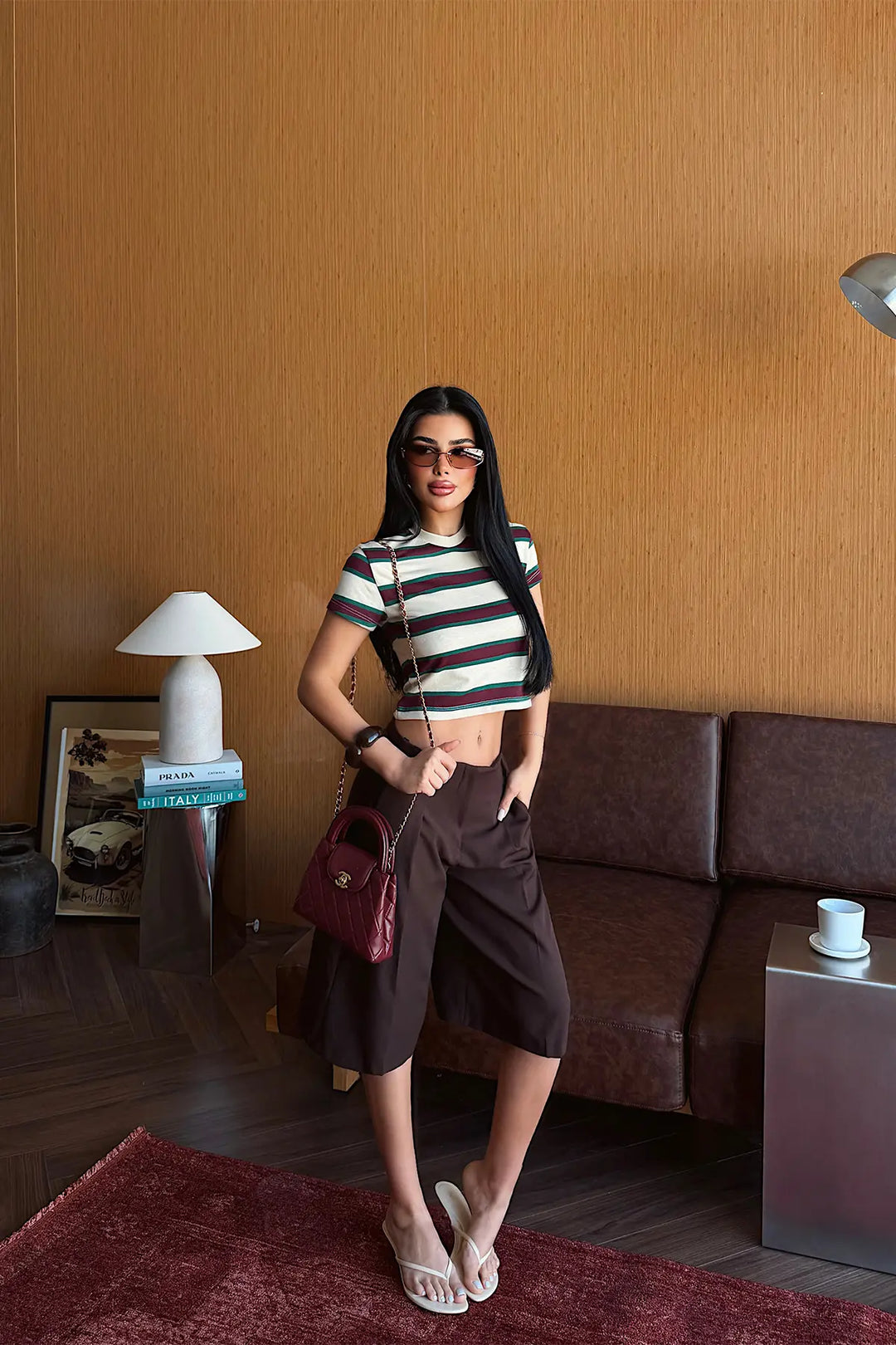 EYY Women Beige Striped Crop Top - Rogers