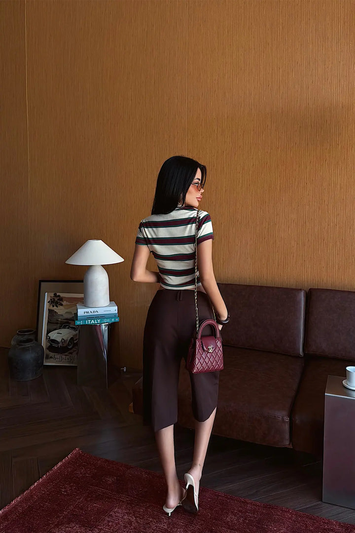 EYY Women Beige Striped Crop Top - Rogers