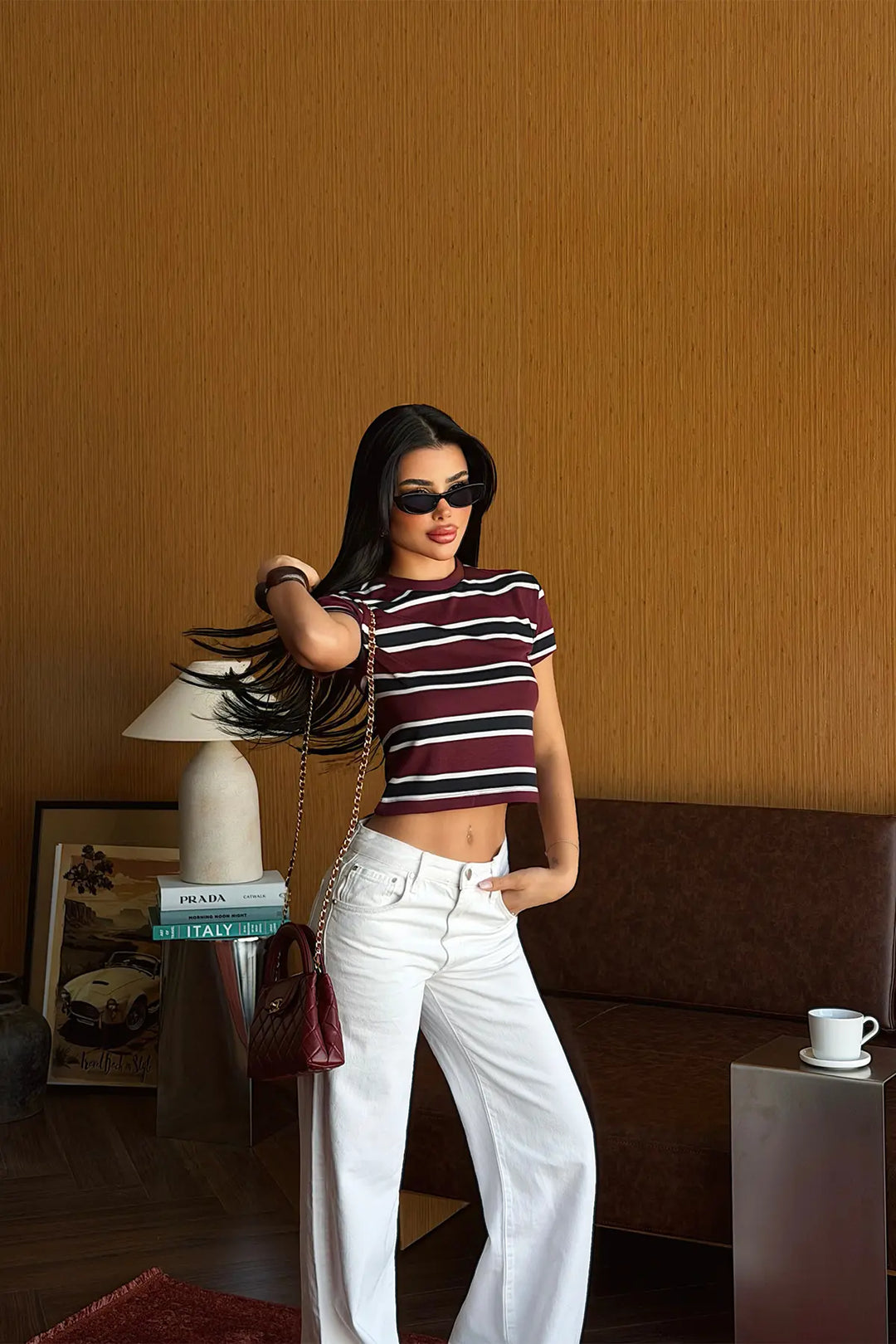 EYY Women Burgundy Striped Crop Top - Spruce Grove