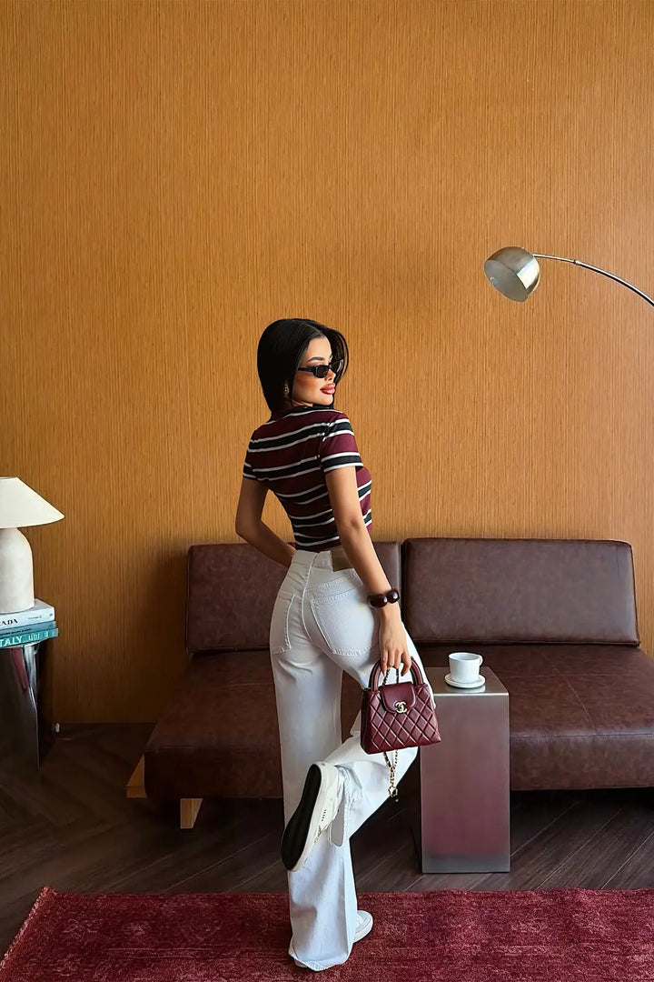 EYY Women Burgundy Striped Crop Top - Spruce Grove