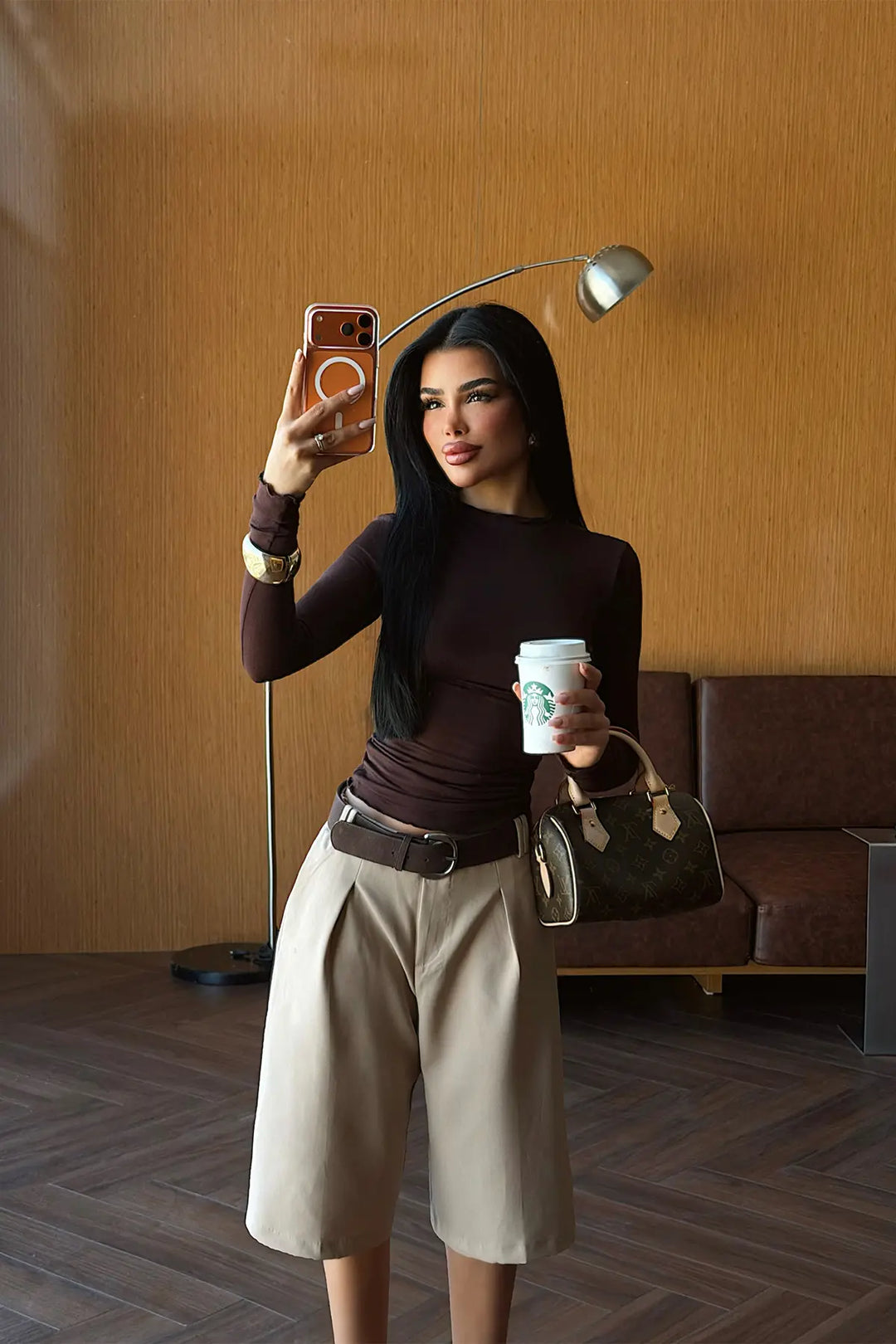 EYY Women Dark Brown Long Sleeve Basic Blouse - Mons