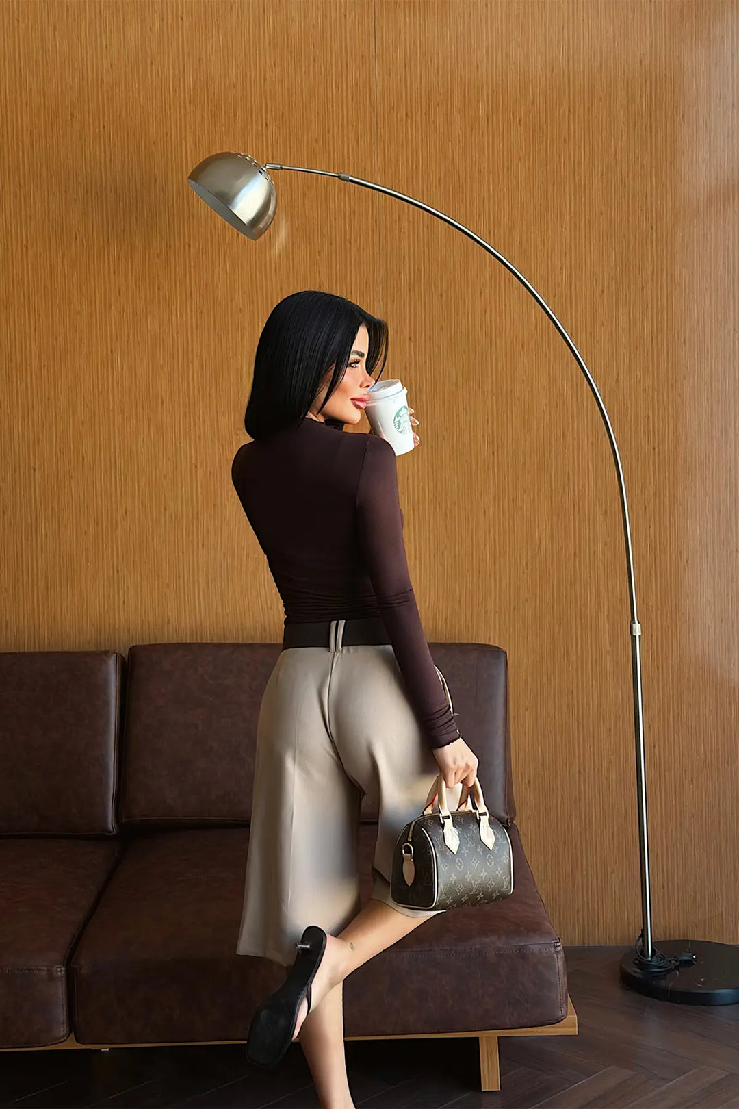 EYY Women Dark Brown Long Sleeve Basic Blouse - Mons