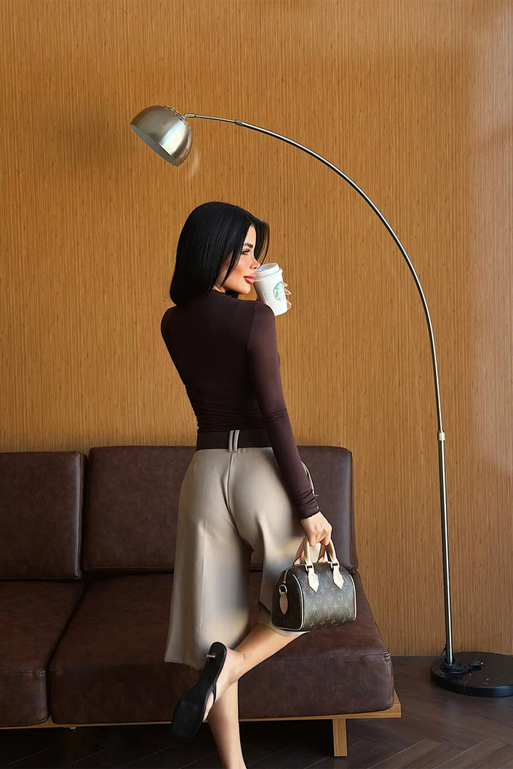 EYY Women Dark Brown Long Sleeve Basic Blouse - Mons