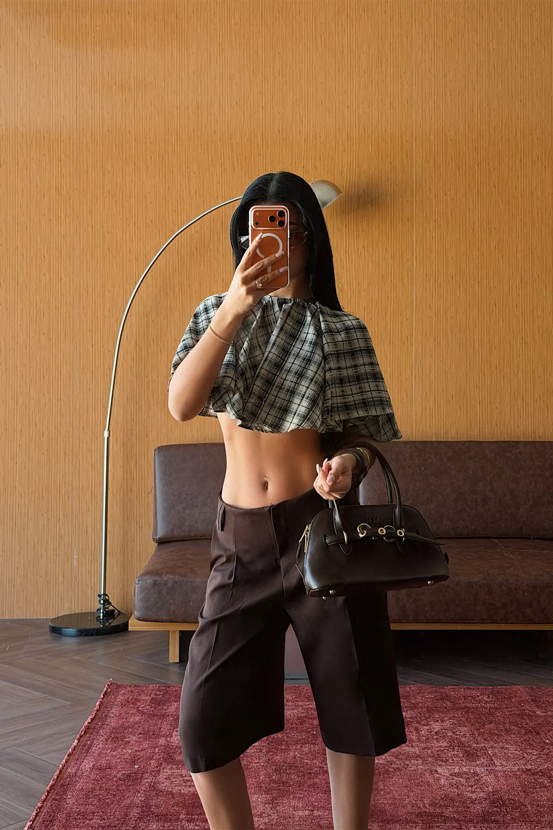 EYY Women Beige Plaid Crop Top - Huesca