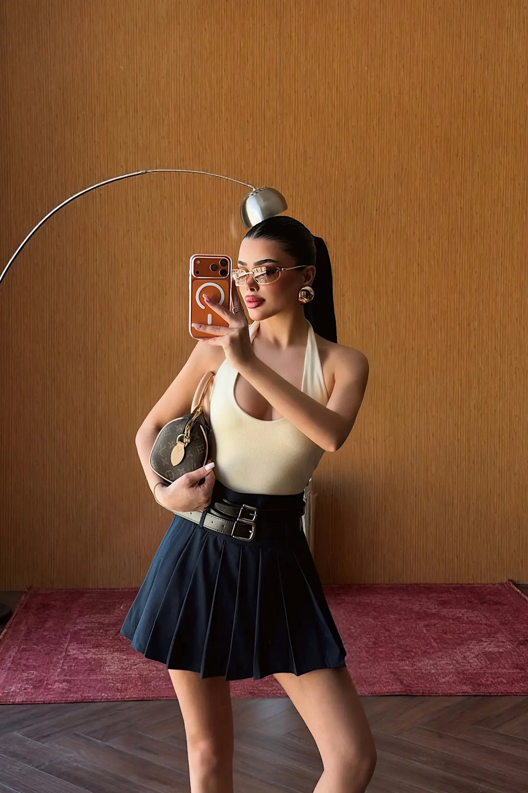 EYY Women Navy Blue Sinatra Double Belt Mini Skirt - Dollard-des-Ormeaux