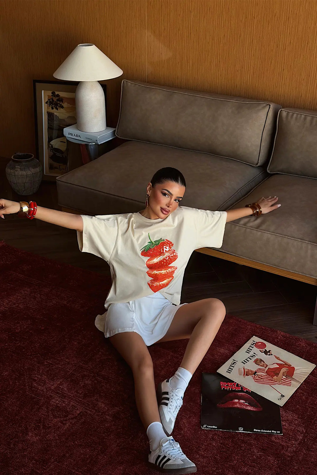 EYY Women Beige Strawberry Print T-shirt - Tyler