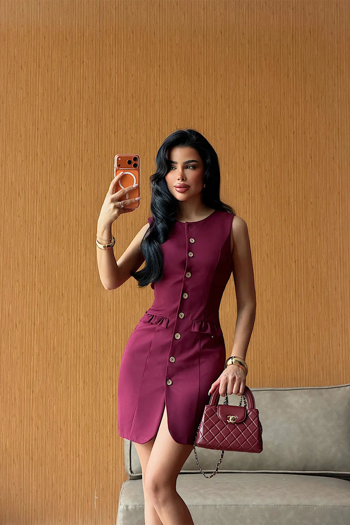 EYY Women Burgundy Buttoned Dress - Saint-Herblain