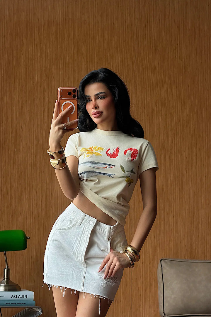EYY Women Beige Printed T-shirt - Landgraaf