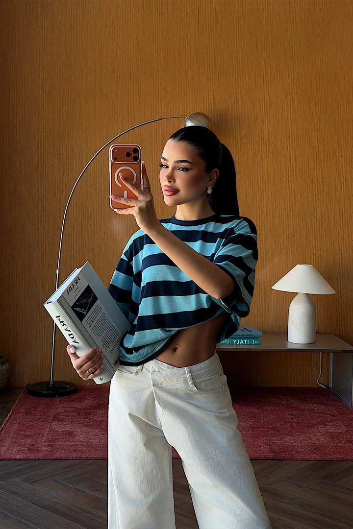 EYY Women Blue Striped T-shirt - Azuqueca de Henares