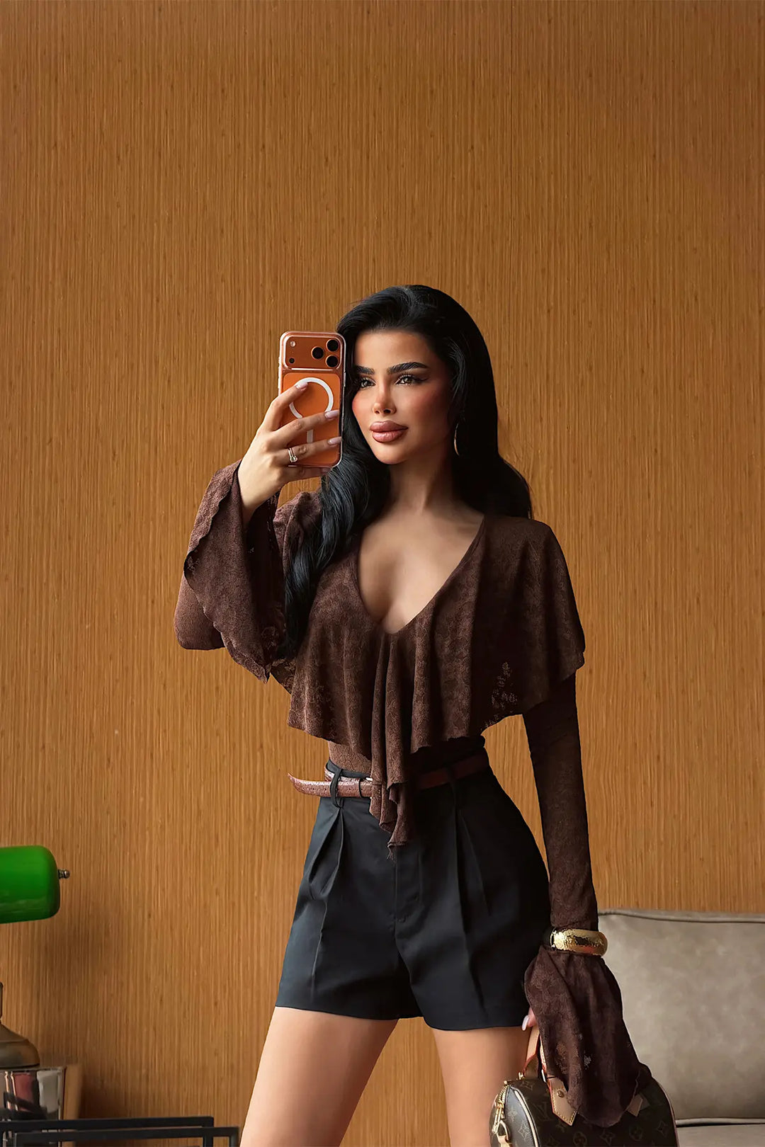 EYY Women Brown Lace Detail Bodysuit - Irving