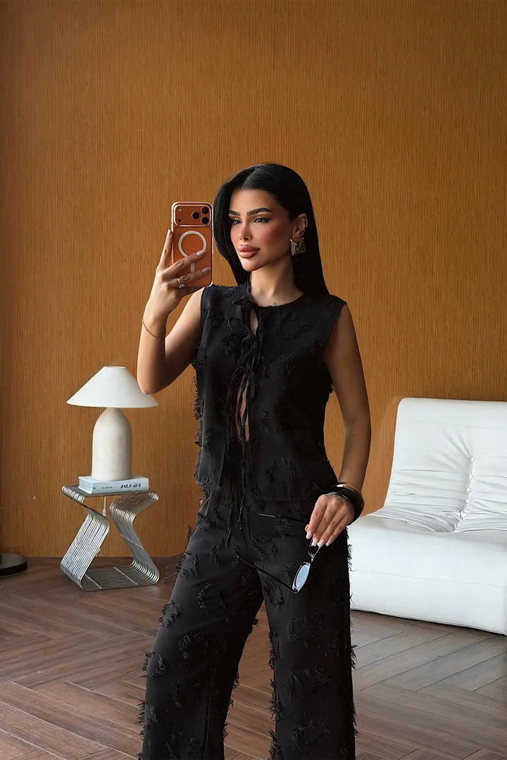 EYY Women Black Front Tie Pants Set - Columbus