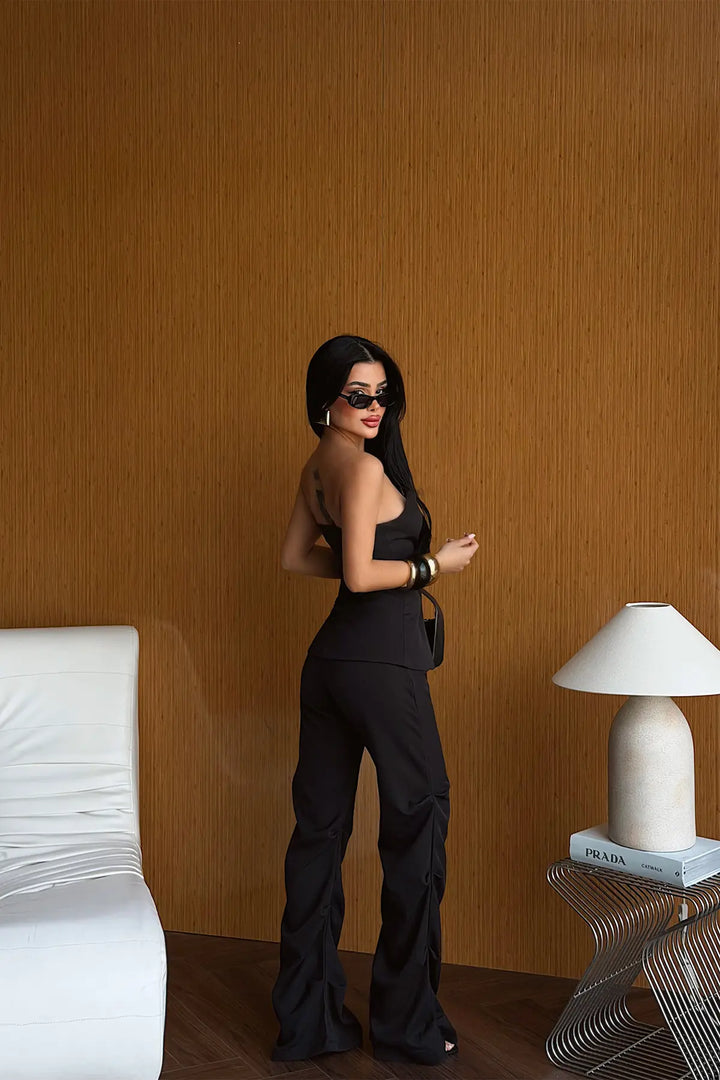 EYY Women Black Strapless Top and Pants Set - Prince Albert