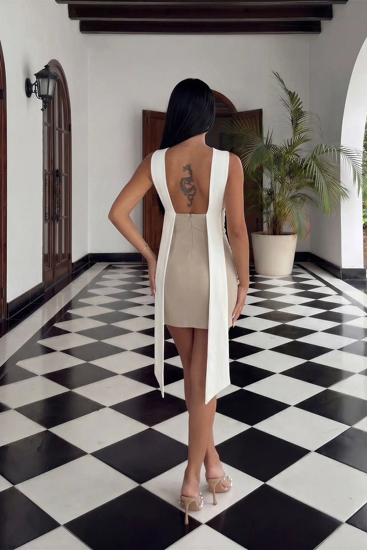 EYY Women Beige Two-Tone Mini Dress - Elmont