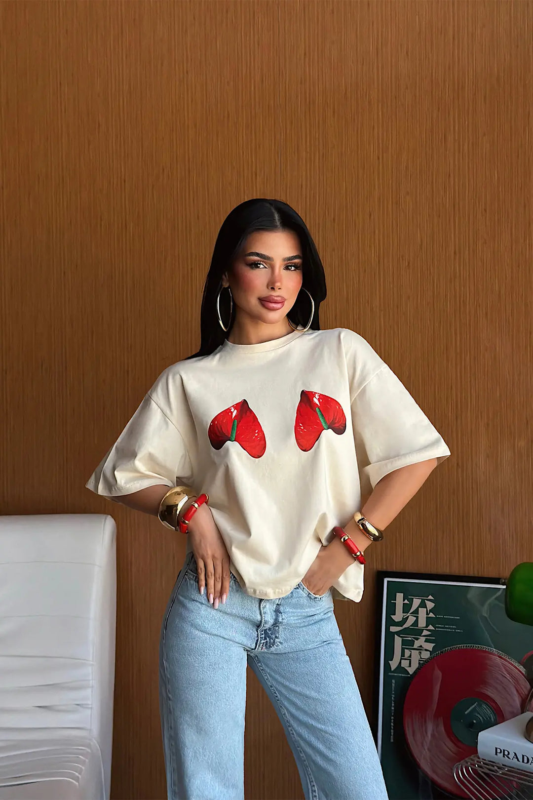 EYY Women Beige Front Printed T-Shirt - Clarington