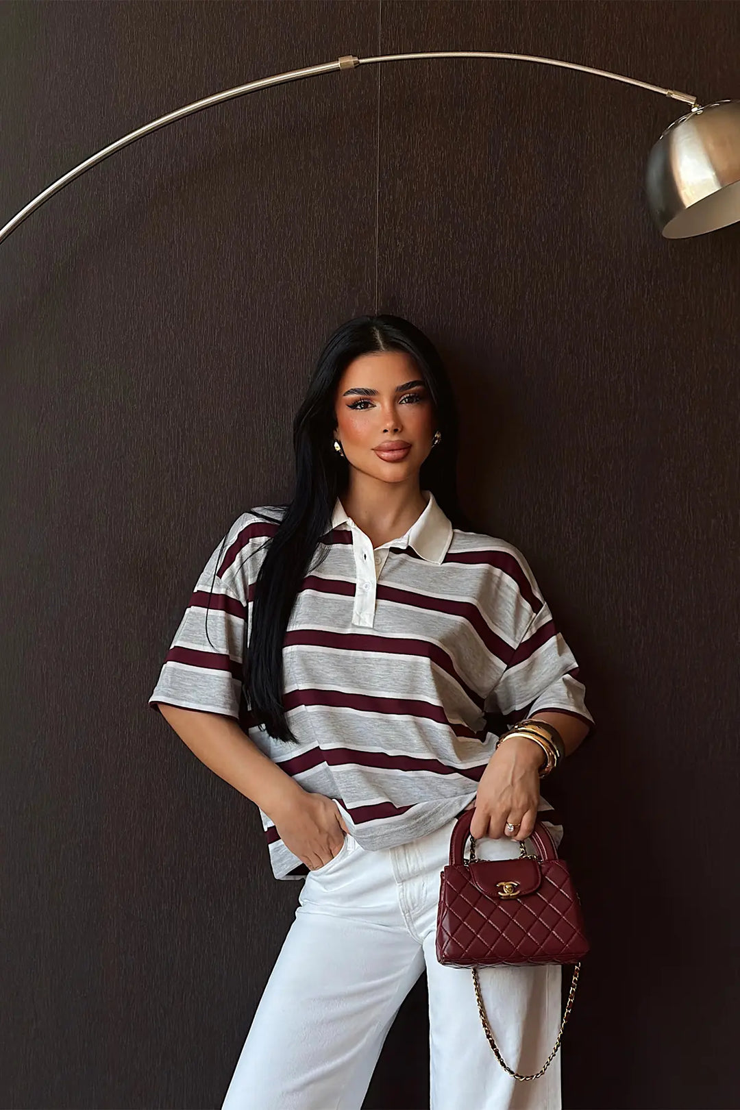 EYY Women Gray Striped T-Shirt - Vaslui