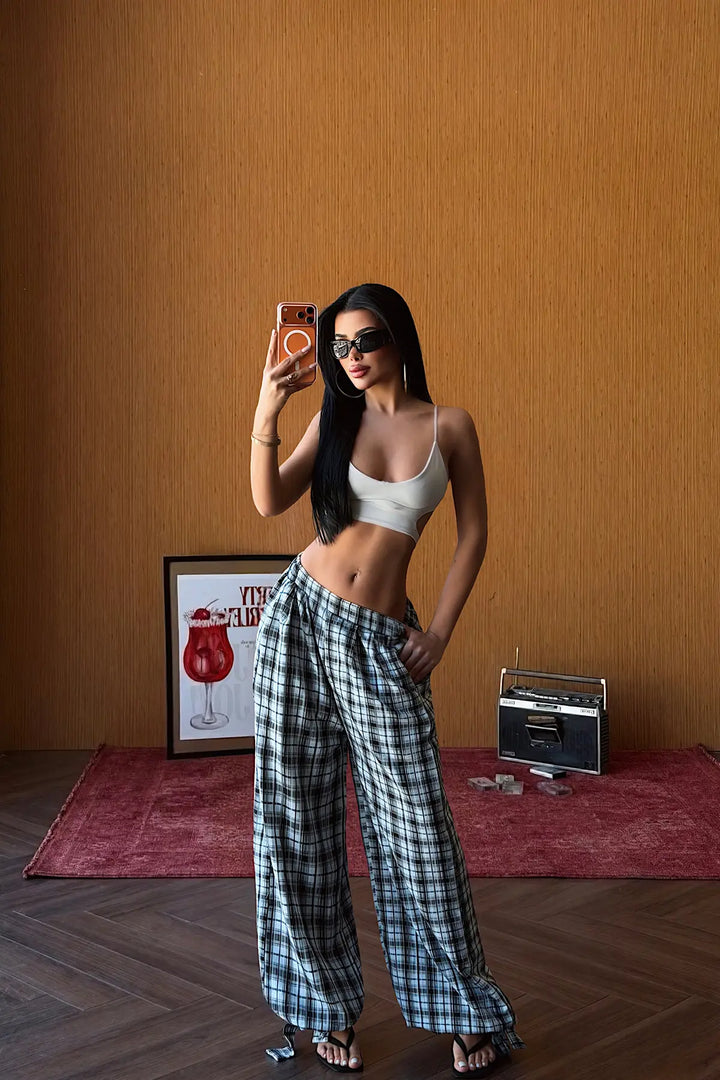 EYY Women Baby Blue Plaid Trousers - Anaheim