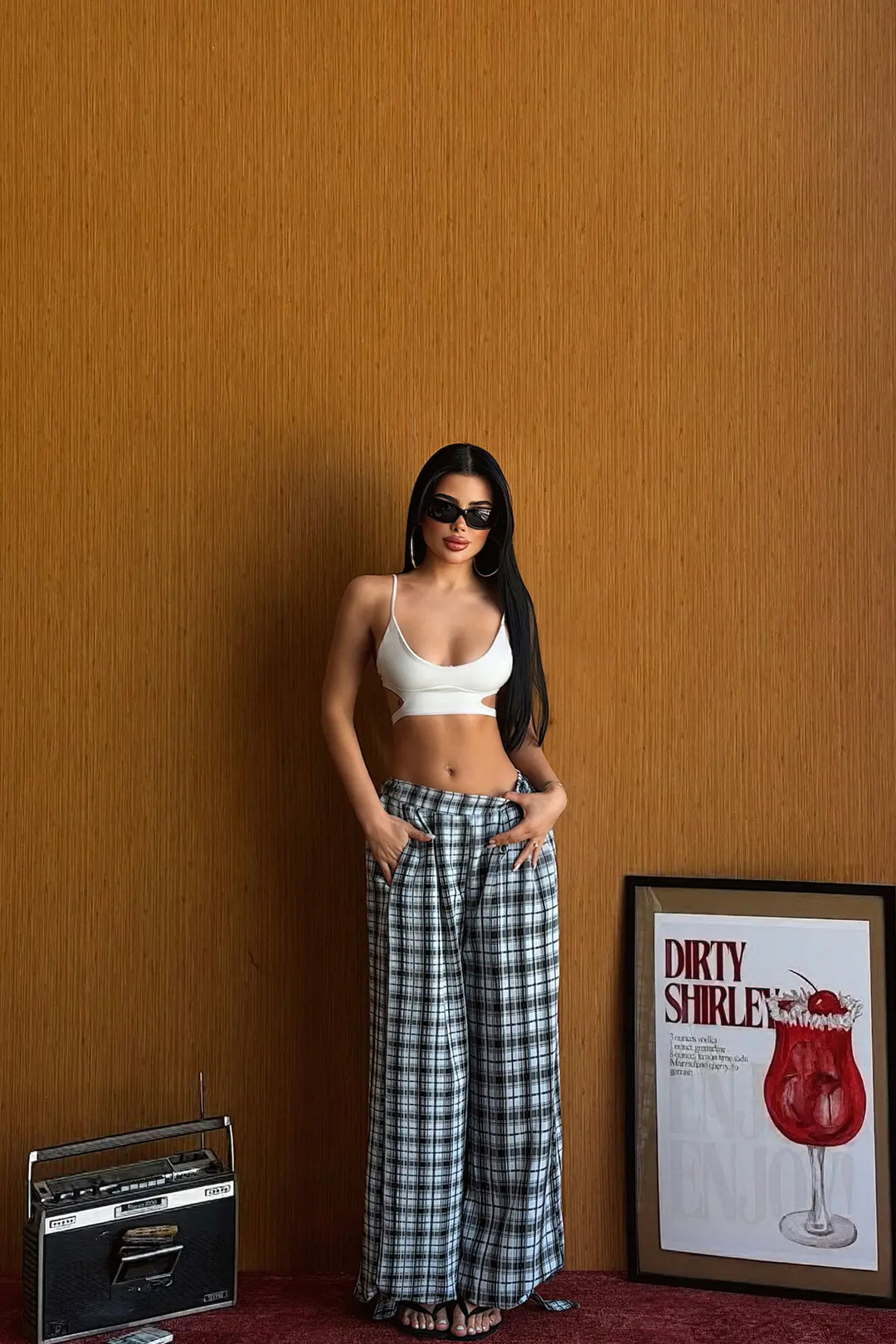 EYY Women Baby Blue Plaid Trousers - Anaheim