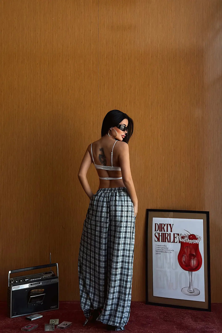 EYY Women Baby Blue Plaid Trousers - Anaheim
