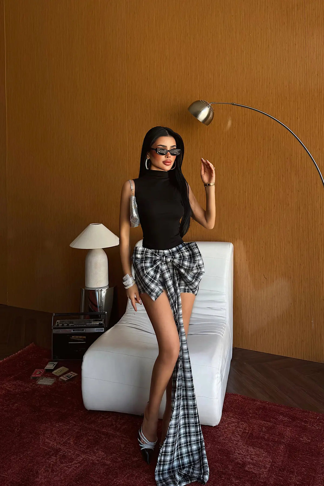 EYY Women Black Plaid Shorts - Velletri