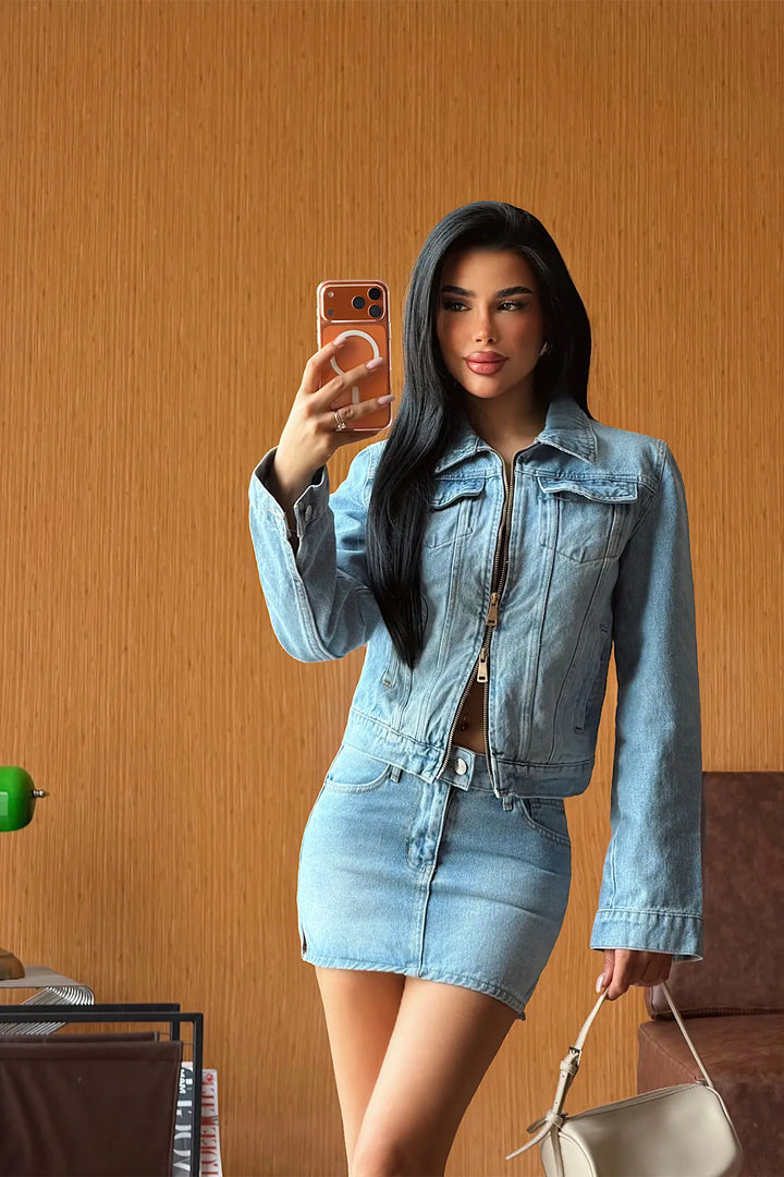 EYY Women Ice Blue Denim Skirt Set - Vénissieux