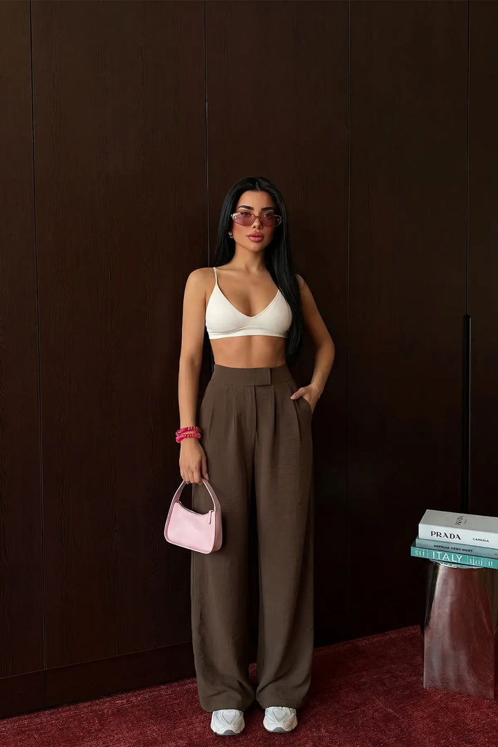 EYY Women Brown High-Waisted Palazzo Pants - Enterprise