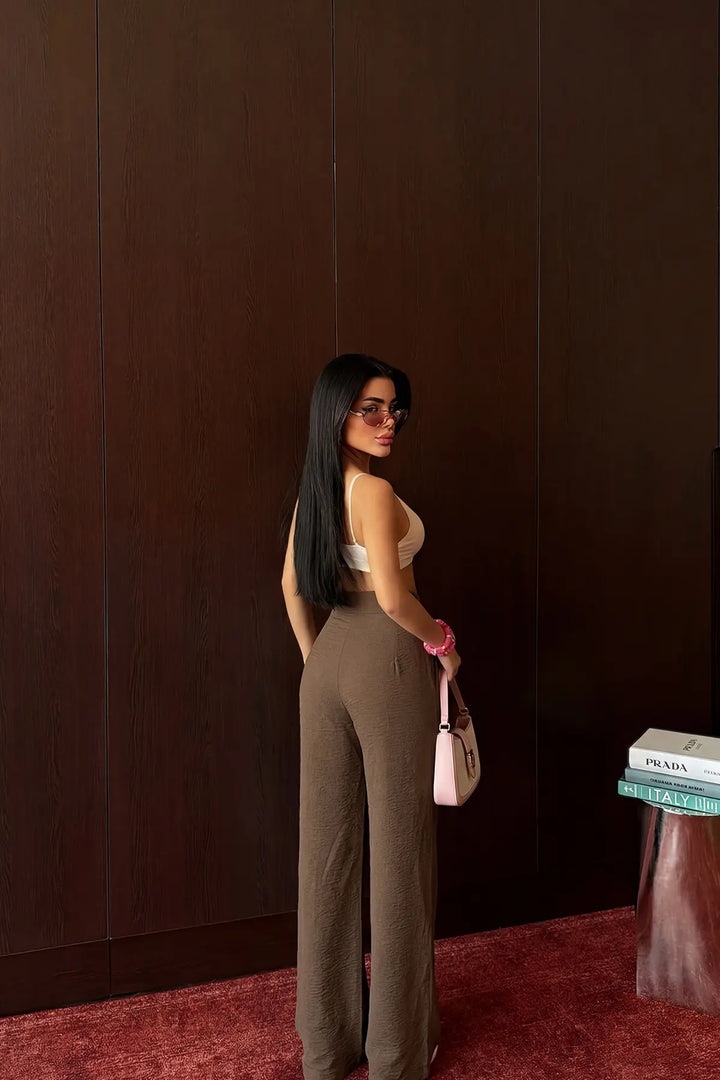 EYY Women Brown High-Waisted Palazzo Pants - Enterprise
