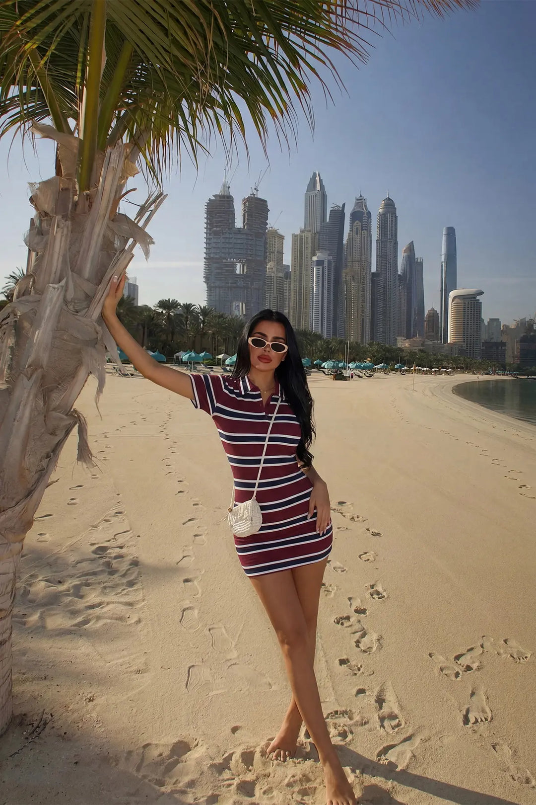 EYY Women Burgundy Striped Shirt Collar Dress - Pickering