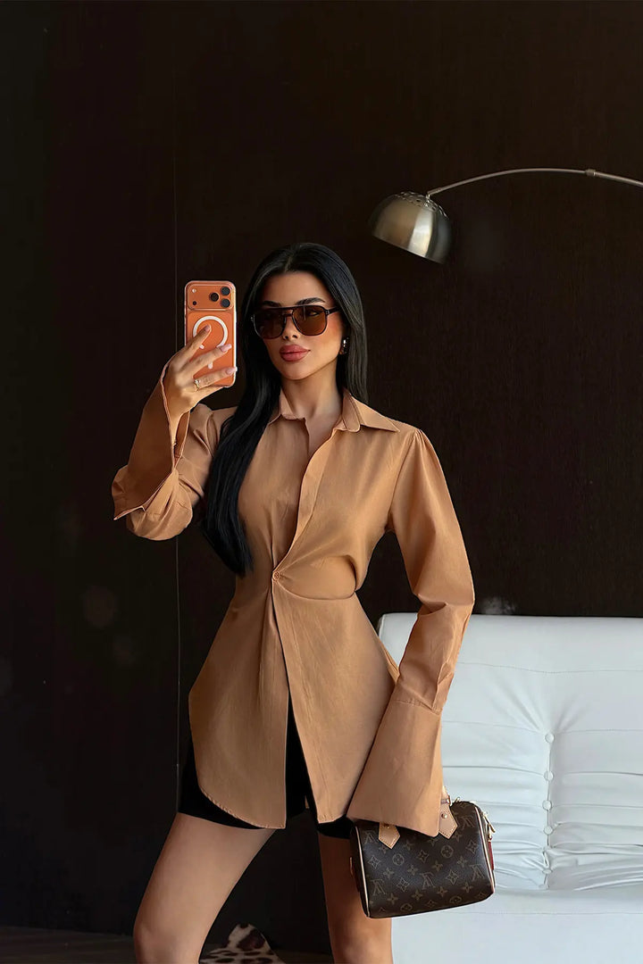 EYY Women Tan Button-Down Shirt - Rovereto