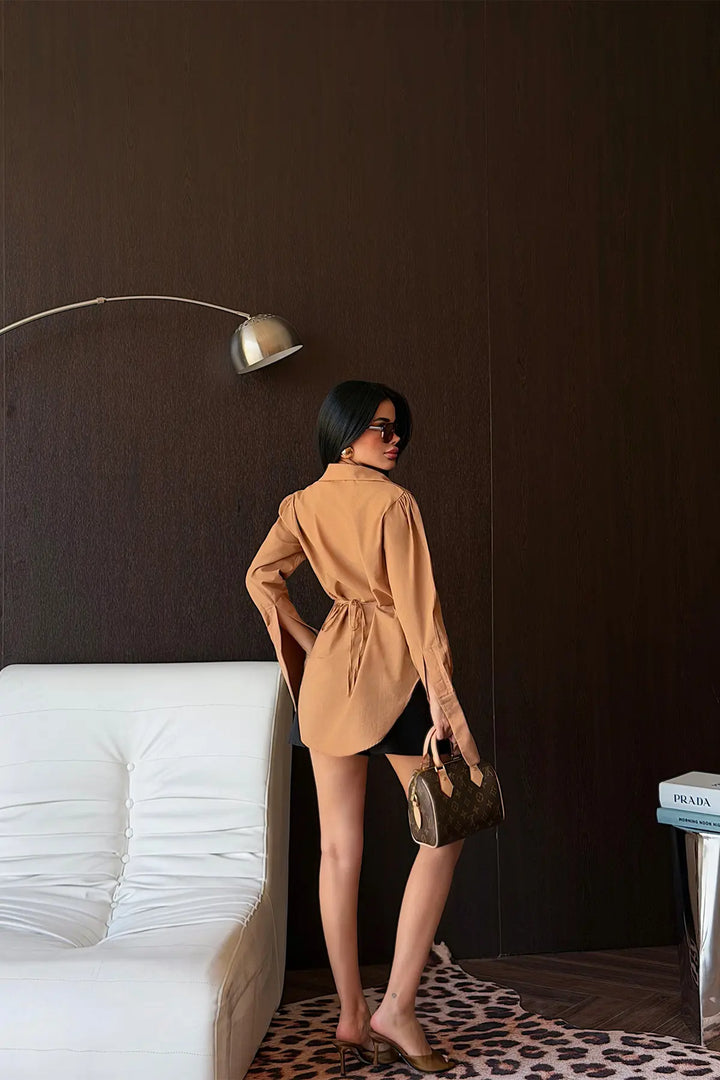 EYY Women Tan Button-Down Shirt - Rovereto