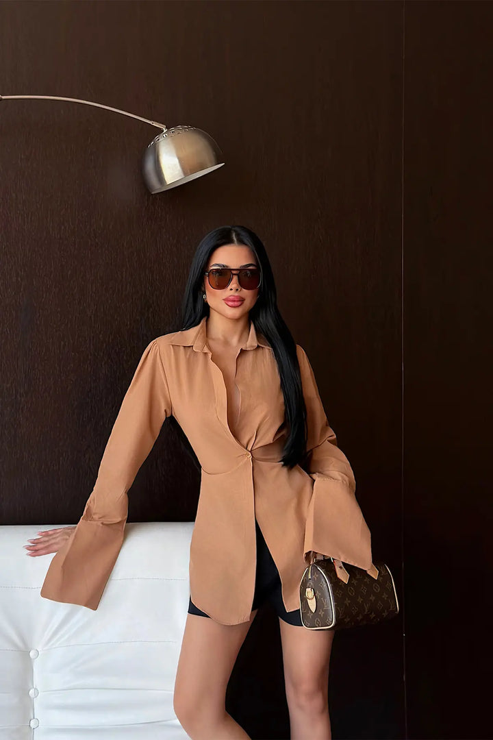 EYY Women Tan Button-Down Shirt - Rovereto